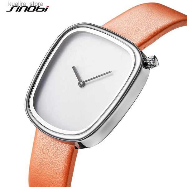 Relógios femininos Sinobi Moda Design Mulher es Creative Leather Strap Womens Quartz Wristes Simples Ladies Gifts Relojed Mujer L240402