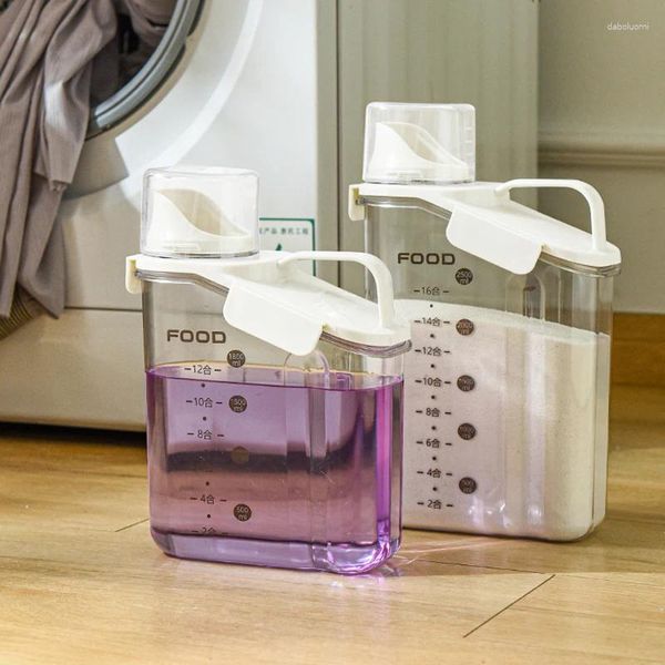Lagerflaschen 2 l/2,8 l Waschmittelbehälter Waschmittel mit Messung des Bechers luftdichtes Waschpulverbox Kunststoff Feuchtigkeitsfeuchter Getreideglas