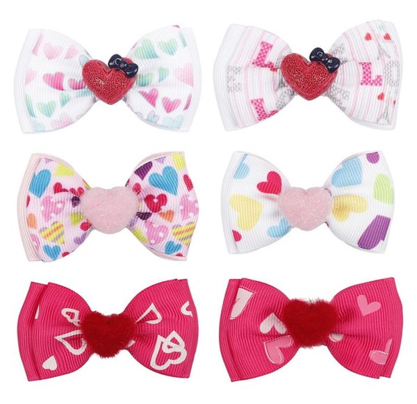 Симпатичные детские волосы кланяются валентинки Day Day Baby Fur Ball Love Heart Barrettes для девочек двойной бахново -кошель