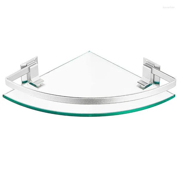 Armazenamento de cozinha 1 peça Bathroom Glass Corner Shelf temperada com trilho para organização e