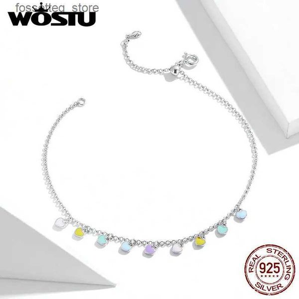 Tornozeleiras wostu torbão % 925 prata esterlina colorida arco -íris de zircon moda descalça cadeia original para mulheres jóias fit020 l46