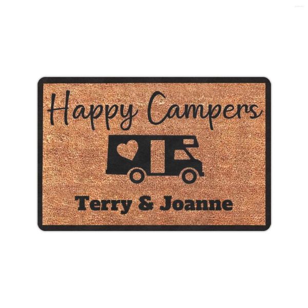 Tapetes personalizados Happy Campers Doormat Doormat Outdoor Indoor 5th Wheel Camper da porta da frente do tapete de tapete de tapete de tapete de borracha