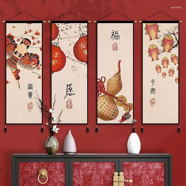 Taquestres chineses pano folclórico Arte Ano da imagem Picture House Celebração decoração de tapeçaria sofá de fundo de pintura de parede Presente de pintura de parede