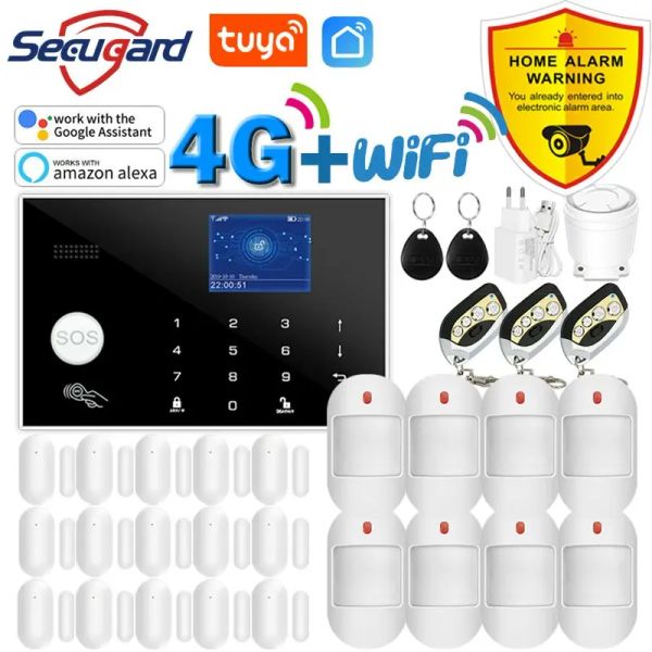 KITS 2G ou 4G SIM SMART LIFE APP WIFI GSM Sistema de alarme de ladrão doméstico Tuya Host Suporte RFID Cartão sem fio Sensor de porta sem fio Detector