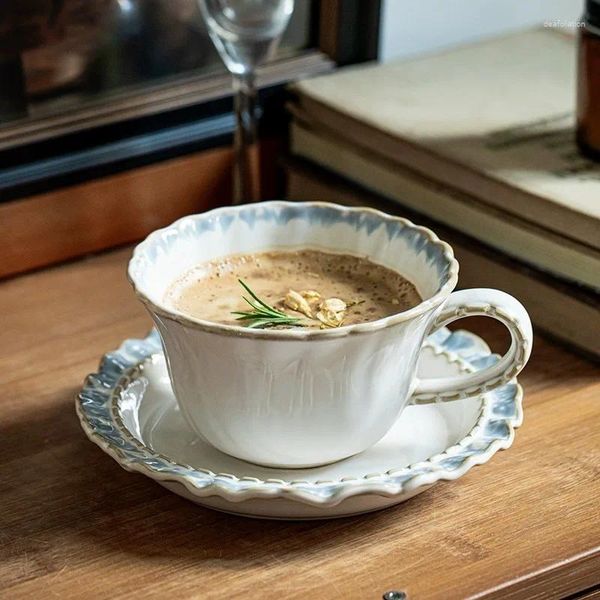 Кружки ретро северный эспрессо -кофейный чай чай и блюдца набор керамическая кружевная кружев