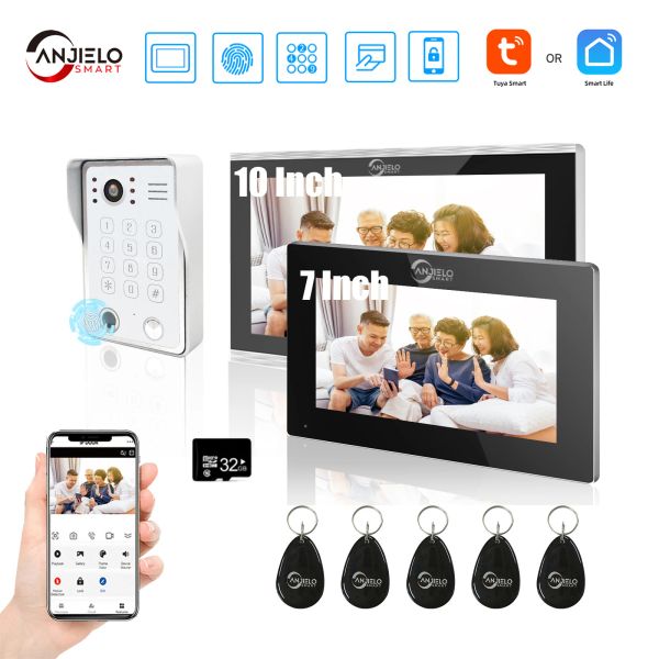 Campanelli tuya touch screen con altopostro video da 7/10 pollici con campanello cablato 1080p 148 ° App Password Fingerprint Swipe Monitor Swipe Monitor