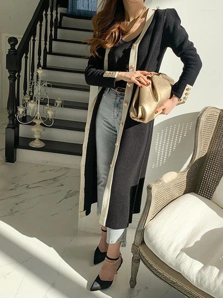 Abiti casual Elegante Office Vesto a V francese Lady con cravatta Black Cardigan a maglieria vintage Corea Chic Party Single Singled Women