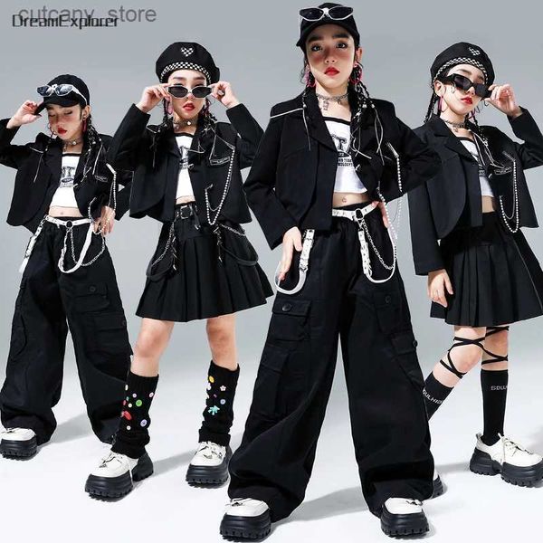 Abiti da ragazza Hip Hop Girls Crop Jacket Street Dance Cargo Pants Kids Streetwear Blazer Skirts Skirts Children Blazzing Blazzing Set di vestiti jazz L240402