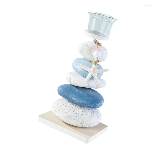 Kerzenhalter Candlestick Blue White Stone Candleholder Mediterranean Dekor Desktop Dekorative Ornament Hochzeitsdekorationstische