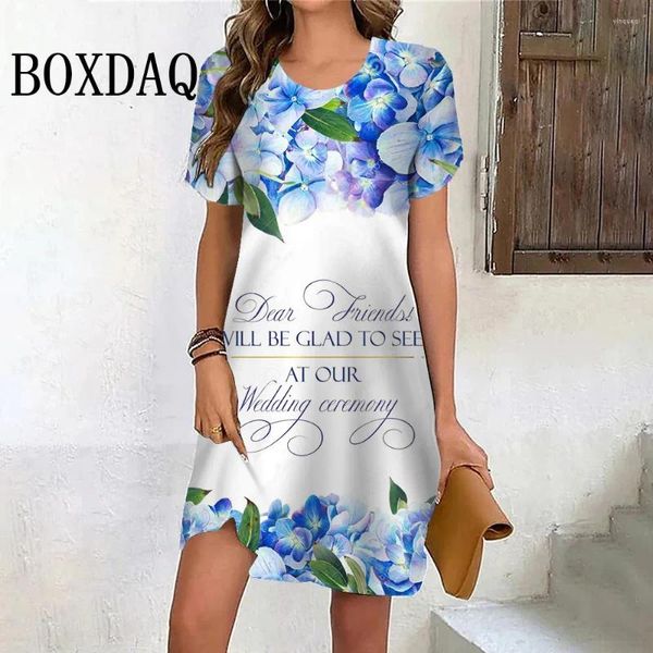 Lässige Kleider 2024 Frauenkleider Kleider Sommer Vintage Briefe Malerei Blume Kurzarm Pullover Print Mini Übergroße Sunddress