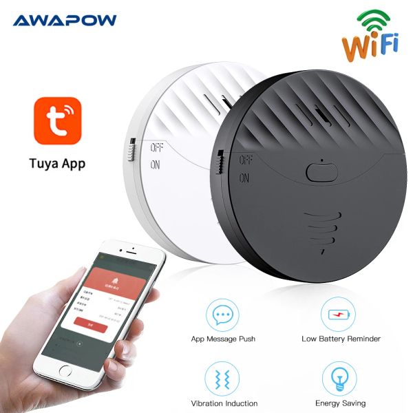 Konverter Awapow Tuya WiFi -Vibrationssensor Alarm Fenstertür Wireless Vibrationsdetektor 130 dB Sound für Home Security Anti Theft System