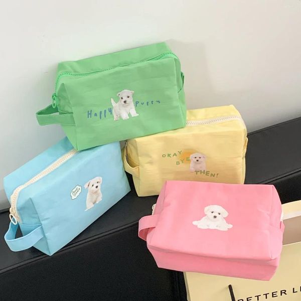 Bolsas de cosméticos Canvas Mulheres de cosméticos Bolsa de algodão Organizador de armazenamento de maquiagem feminino para bolsa de telefone com moda fofa de cachorro