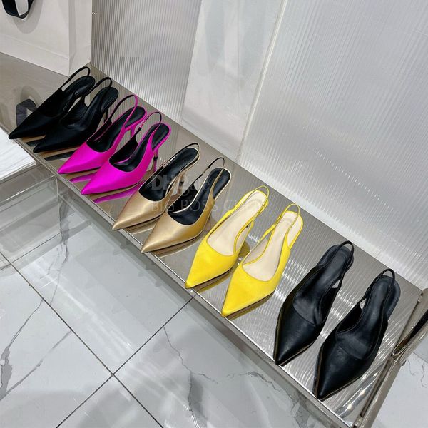 Die Reihe Sandalen echte Lederspitze Slingback Heels Pumps Schuhe 8,5 cm Stiletto hohe Hälfte Sandalen Kleiderschuhe Luxus-Designer-Sandalen für Frauen