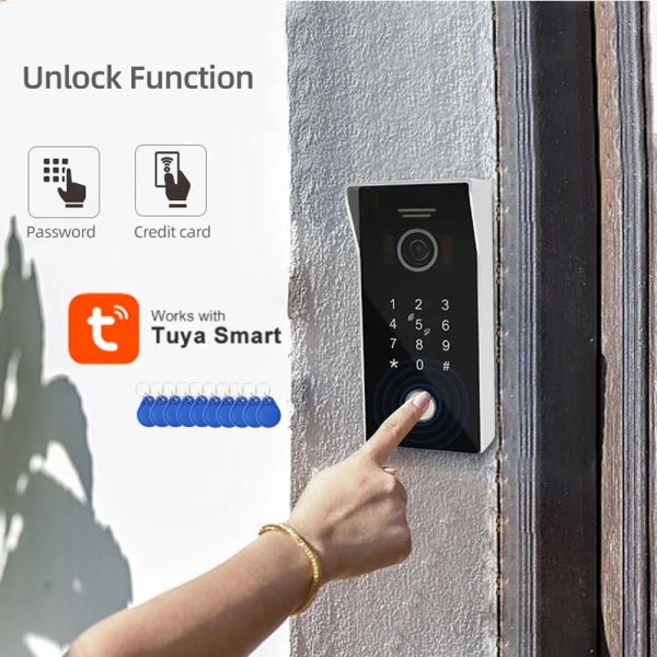 Дверные звонки Туя водонепроницаемые Wi -Fi HD Видео Дверь Дверь Камера Беспроводная дверная дверь Bell Outdoor Intercom и кодовая клавиатура/RFID -карты Контроль доступа