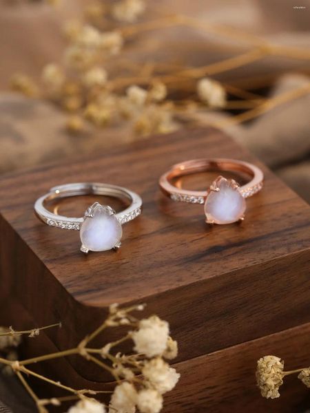 Anelli a cluster Pure 925 Silver Donne's Droplet Ring intarsiato con MOON Stone Sweet Versatile Style per matrimonio o fidanzamento