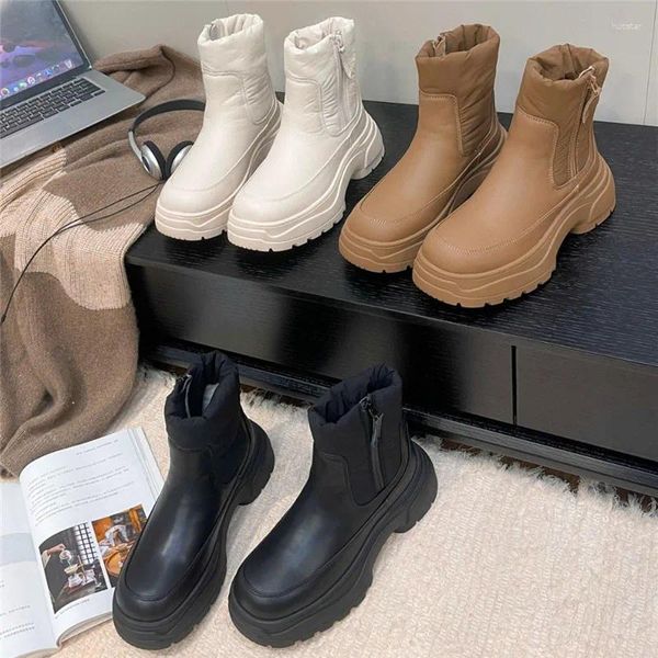 Botas de inverno feminino curto redondo de dedão aumentado de baixo para baixo design de moda casual