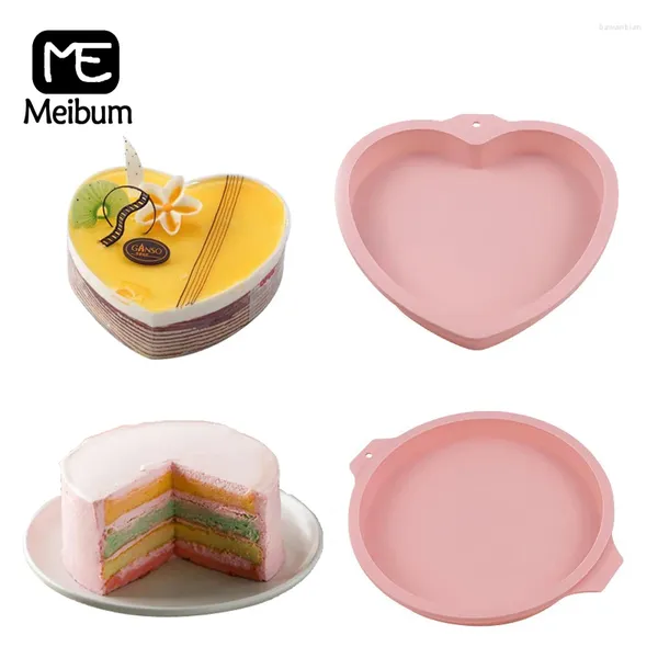 Backformen Meibum 6/8-Zoll-Kuchen Pfannen Silikonformen rund mehrschichtige Muffingebäckbackwarenherzholz-Mousse-Dessert-Werkzeuge