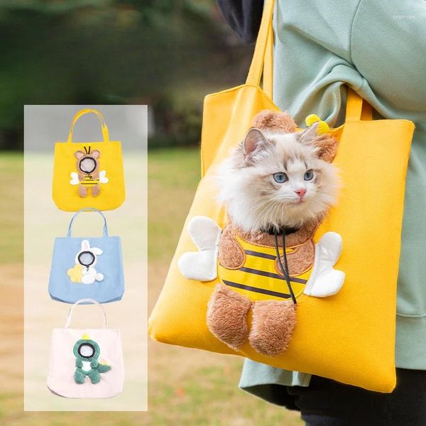 Transportadores de gatos Bolsa de estimação em forma de animal de abelha com cabeça exposta um ombro para gatinhos leite cães de mão handheld