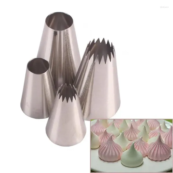 Pişirme Aletleri 4pcs Büyük Boyut Yuvarlak Metal Kek Krem Dekorasyon Uç Paslanmaz Çelik Boru Kuzgun Nozul Hamam Aracı