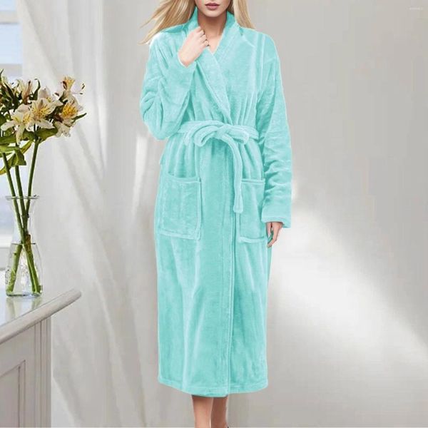 Abbigliamento da casa Donne Inverno Cintura invernale Cardigan Docastrello a maniche lunghe Loungewear Solid Colore Coral Pleece Aokrobe Flanella Night Nighthown Lingerie