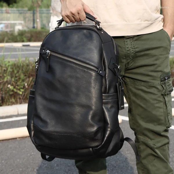 Aufbewahrungsbeutel großer Kapazität Echter Lederrucksack mit Cowhide Top Layer für Business Herren und Computer -Reisetasche