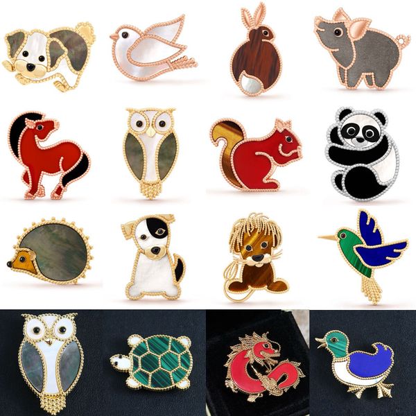 Designer Lucky Animals Pferd Eichhörnchen Schildkröte Panda Dove Teddybären Hundeule Brosche Broschen Broschen für Frauen funkelnde Vintage Broocht Pins Stillen Accessoires