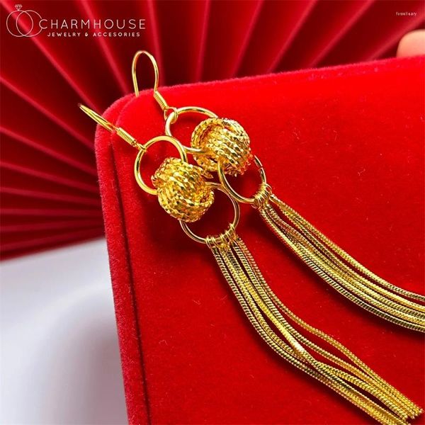 Brincos de berros de 24k Golagem de contas de ouro 24k Drop de borla longa para mulheres Pendientes Mujer Trendy Jewelry Acessories Gretos de festa por atacado