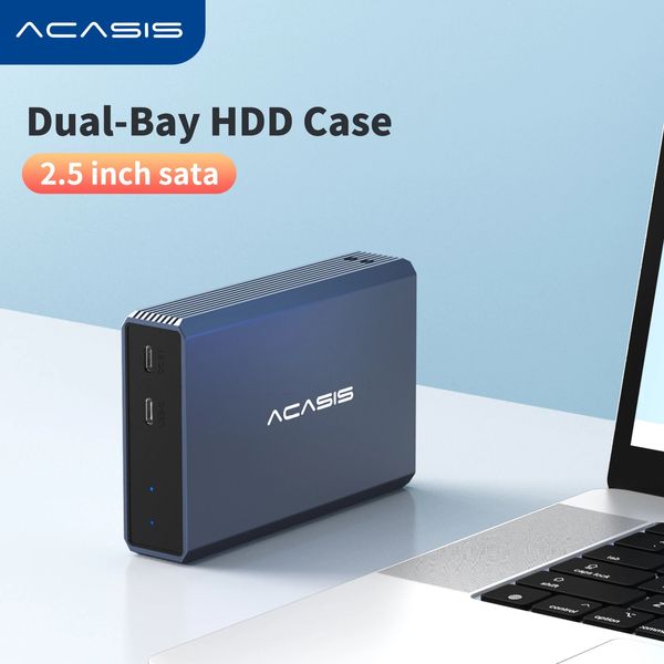 ACASIS 2,5 -дюймовый дисковый корпус Dual Bay Внешний корпус жесткого диска SSD для массива жесткого диска SATA с функцией RAID Функциональный корпус 240322