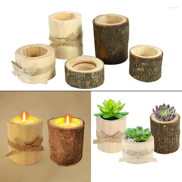 Candele in legno portandlestick tavolo tavolo desktop decorazione piante succulente ornamenti di fiori ornamenti albero ceppo di tealight stand