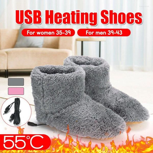 Teppiche USB -Heizung Fußschuhe Safe Elektroheizungseinlöcke warme gemütliche Plüschschuhen waschbarer tragbarer Element Winter Wesentlich