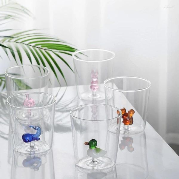 Weingläser 300 ml geprägter süßer Cartoon Animal Water Cup Kinder Tee Glass Champagner Flöte Borosilikat kreative Form