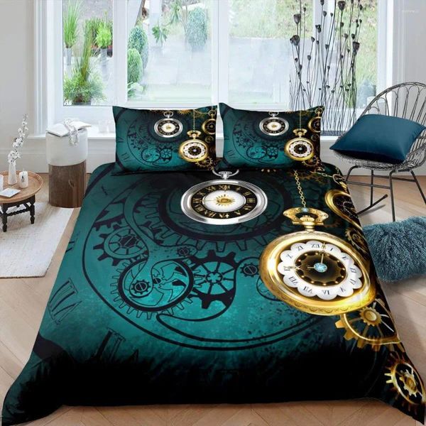 Bettwäschessätze Ausrüstung Duvet Cover -Set Retro Golden Clock -Bettdeck