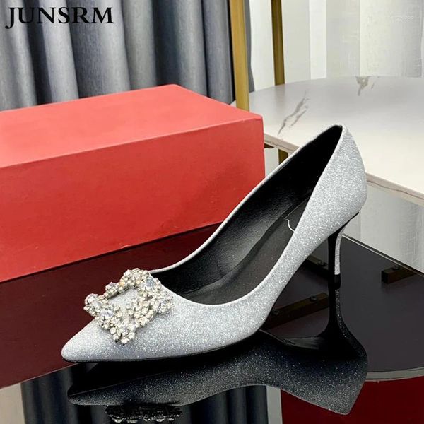 Scarpe eleganti Rhinestone quadrato fibbia nere tacchi alti party a stiletto di nozze eleganti sete vere sete in raso a punta di punta di piedi donne donne