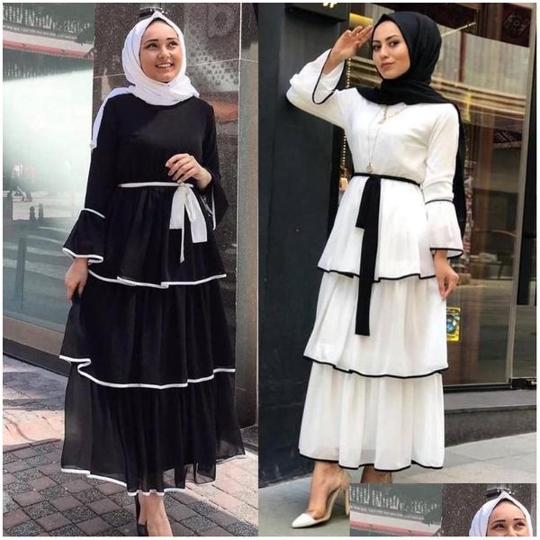 Grundlegende lässige Kleider plus Größe Abaya Türkei Abend Afrikaner für Frauen Muslim Kleider Flare Ärmel Femme Islam Robe Vestidos Stufe Dr. Dhy3g