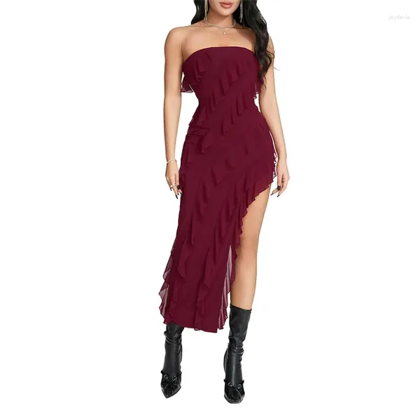 Lässige Kleider Sommer Elegante Party verpackte Hüfte lange Vestidos Frauen von Schulter Rückenfreier trägerloser gekräuselter Bodycon Kleid Sexy Club