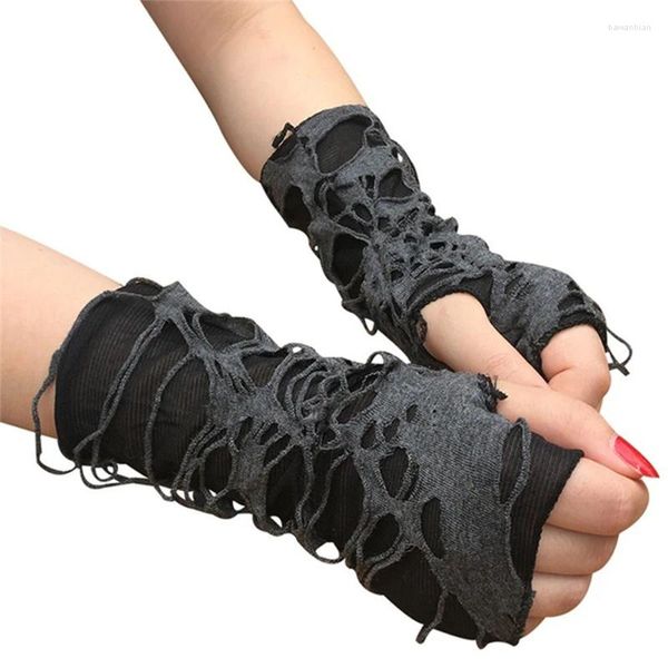 Partyversorgungen gebrochener Schlitz sexy gotische fingerlose Handschuhe Feste Farben Rippte Löcher Cosplay -Kleidung Accessoires