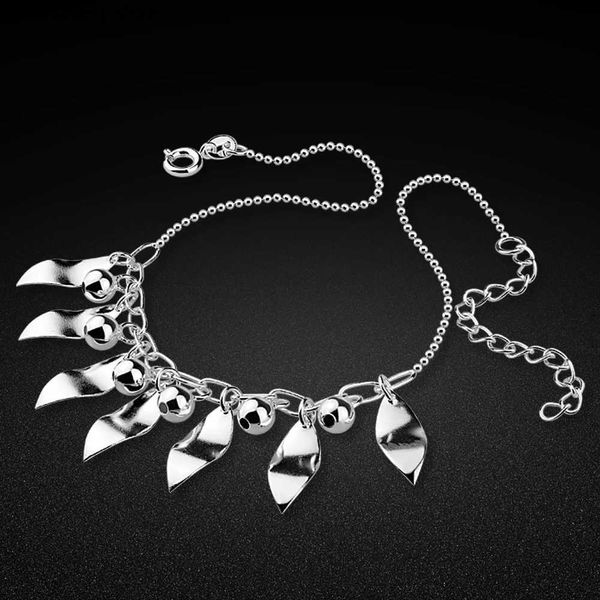 Fußkettchen 925 Sterling Silber Blatt Fußkett für Frauen Fuß Schmuck Sommer Strand barfuß Knöchel auf Bein Strömen Schmuck Fine L46