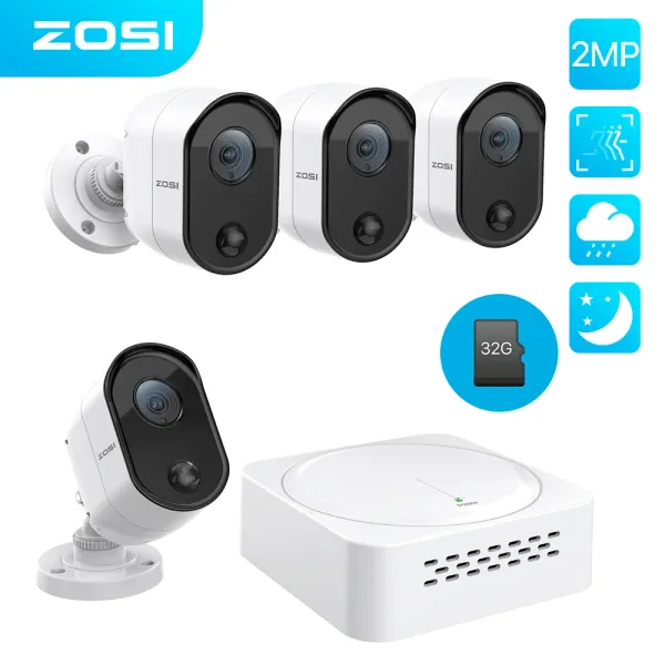 System Zosi 8Ch -Überwachungskamera -System H.265+ 1080p Mini Video Überwachung PIR DVR HD 2.0MP Outdoor CCTV Camera Kit SD -Kartenspeicher