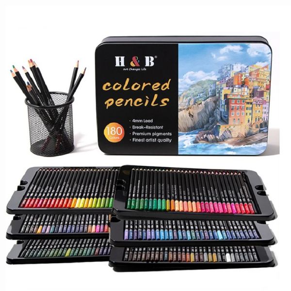 Lápis HB Lápis de cor conjunto para livros para colorir adultos 24/72/2010/180pcs de artesanato não tóxico de arte ideal para desenho de mistura de sombreamento