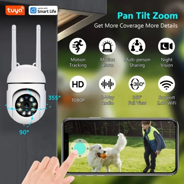 Камеры Tuya Smart 2.4g Wi -Fi Внутренняя двойная антенна камера интеллектуальная безопасность дома видео наблюдение Supprt двухсторонние аудио -мобильные движения