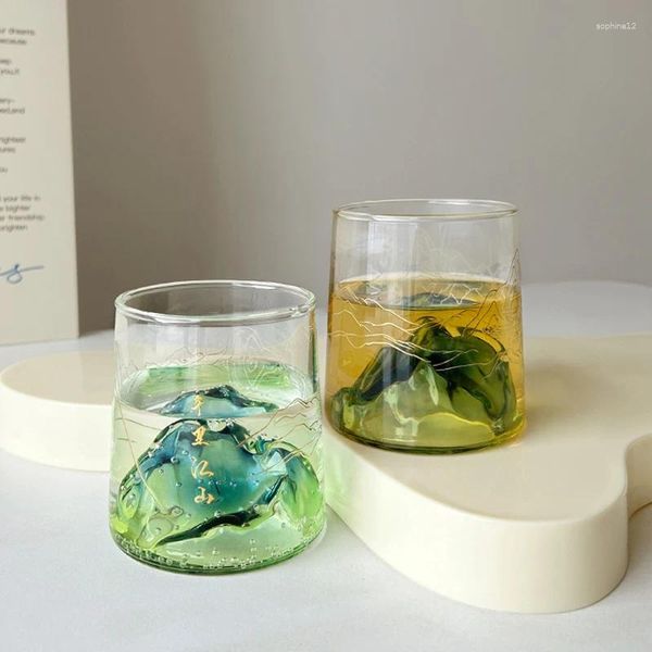 Weingläser chinesischer Style Glas tausend Meilen Flüsse und Berge Tasse Set für Tee Landschaft Malerei klares Geburtstag GIF