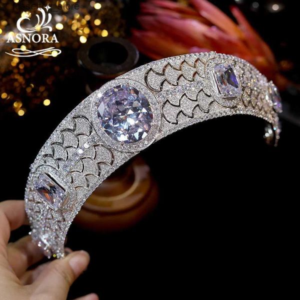 Jóias de cabelo de casamento Asnora Luxury Queen Crown vintage zircônia cúbica Eugenie tiara coroa de noiva, joias reais acessórios para cabelos de casamento não desaparecer l46