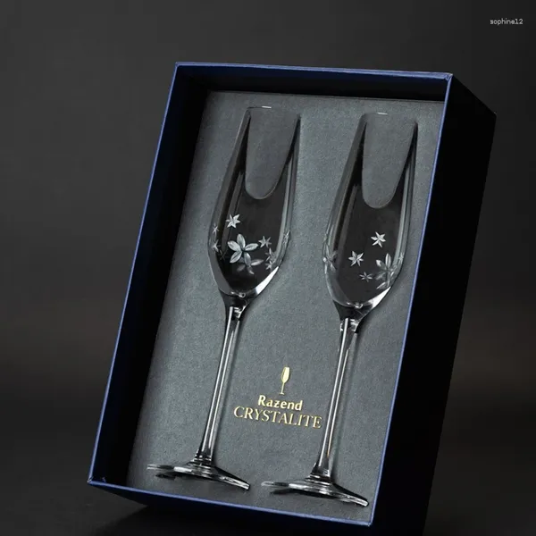 Şarap bardakları el oyması şampanya cam hediye kutusu seti kadeh kristal fincan uzun kök içecek düğün sevgililer günü ev günlük kullanım