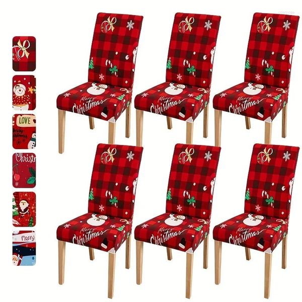 Chaves de cadeira 4/6pcs Fabric Christmas Dining Room Tree Papai Noel Chair Elk- Adicione um toque festivo à sua decoração de casa