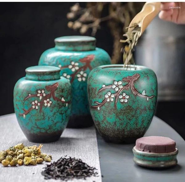 Garrafas de armazenamento Vintage Plum Blossom Ceramic Tea Jar