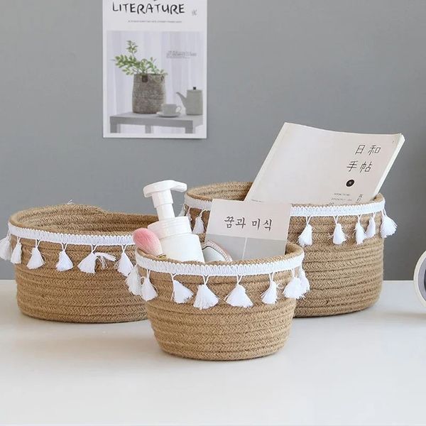 Cesti di stoccaggio della corda di cotone intrecciato in casa di casa Nordic Sundri per bambini Punti di caramelle Cante Cestino Basket Desktop Small Organizer Box