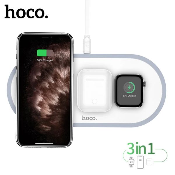 Chargers Hoco 3 в 1 беспроводной зарядной устройства Pad Qi Fast зарядка для iPhone 11 12 Pro Max XS xr Quick Charger для iWatch 5 4 3 2 1 Pro