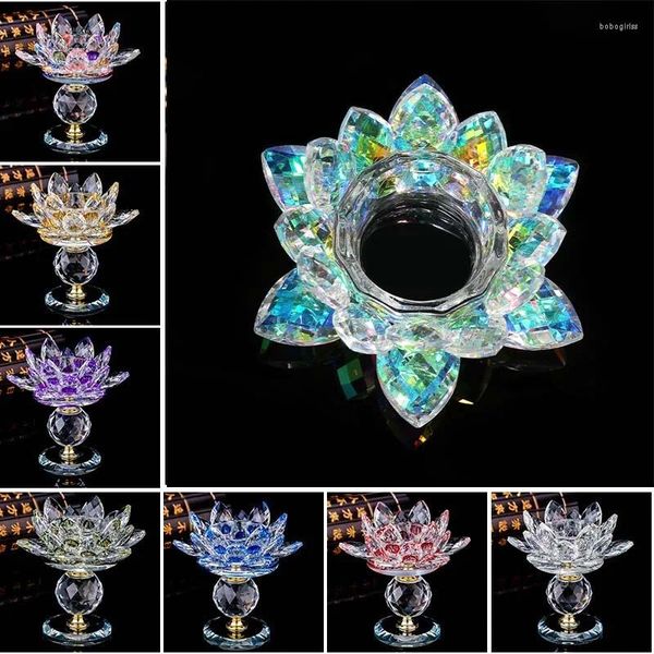 Titulares de velas Cristal Lotus Flower Flower Flower Paperweight Fengshui Ornamentos de figurina em casa Decoração de festas de casamento presente