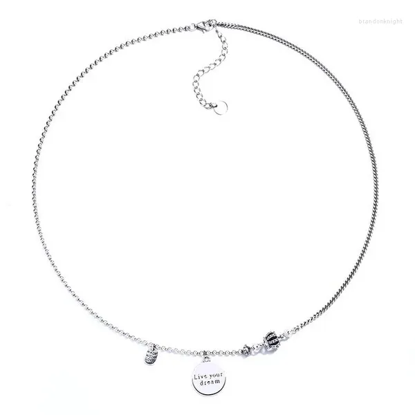 Ketten 038lzfsilver 925 Sterling Silber Modetrendy Retro Wörter leben Sie Ihre Traumkronhalskette für Frauen Hochzeit Charme Party Schmuck