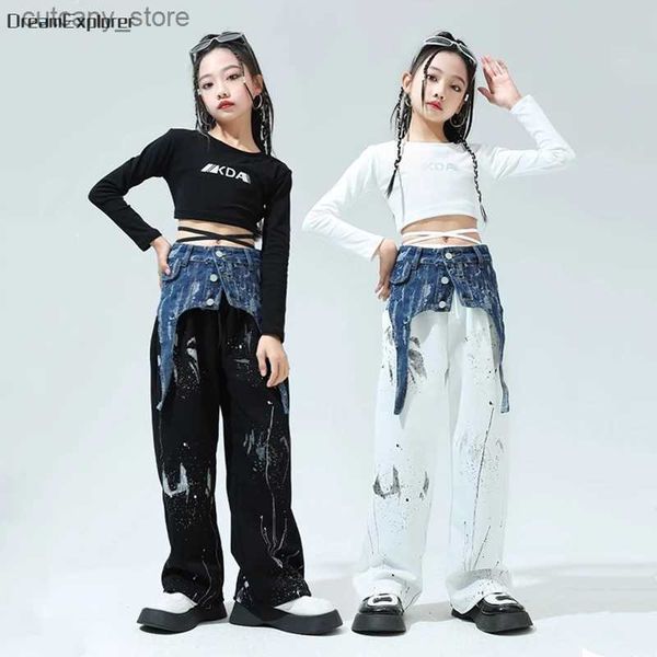 Hose Mädchen Streetwear Crop Top Splash Tinte Lose Hosen Kinder Hip Hop Graffiti T-Shirt Kleidung Sets Kinder Cool Street Dance Jazz Kostüm L46